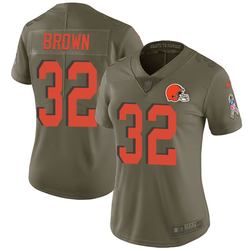 Nike Browns #32 Jim Brown Olive Women's Stitched NFL Limited Salute to Service Jersey